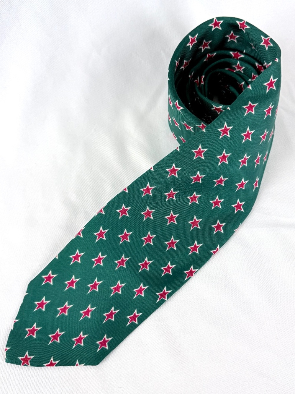 1980 Ralph Lauren Polo Red Stars on Green Necktie USA Patriot Preppy Tie